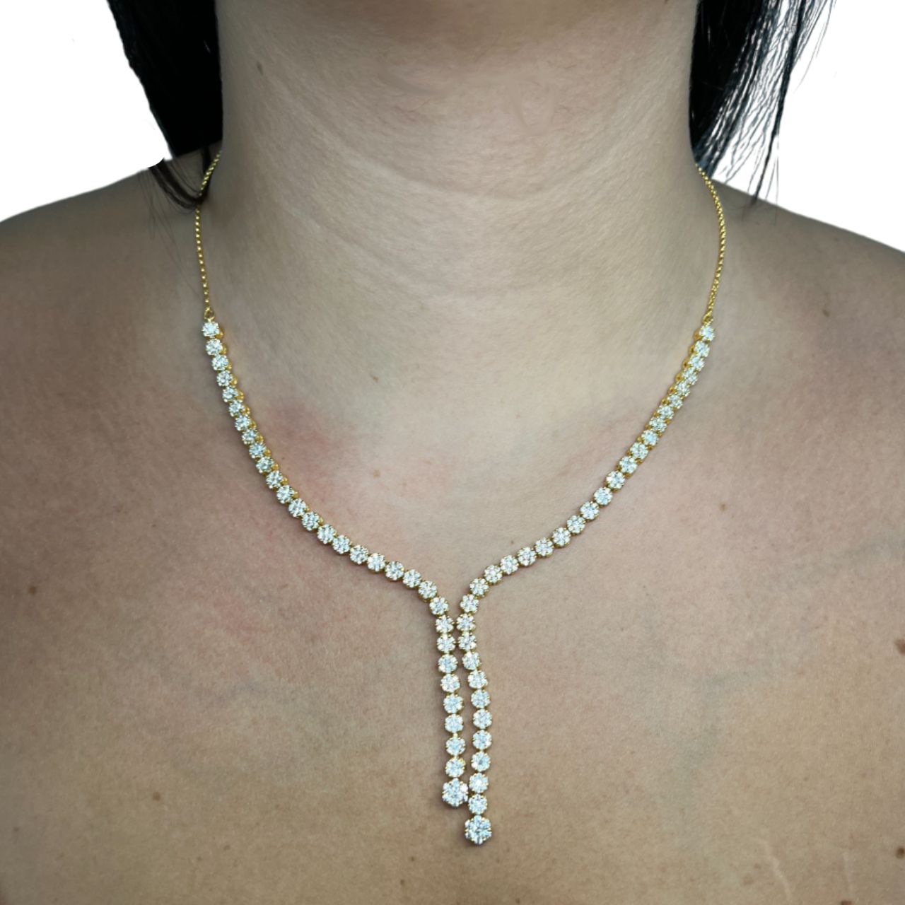 Collana Donna Re Mida Tennis Argento Dorato Fiori Zirconi Bianchi